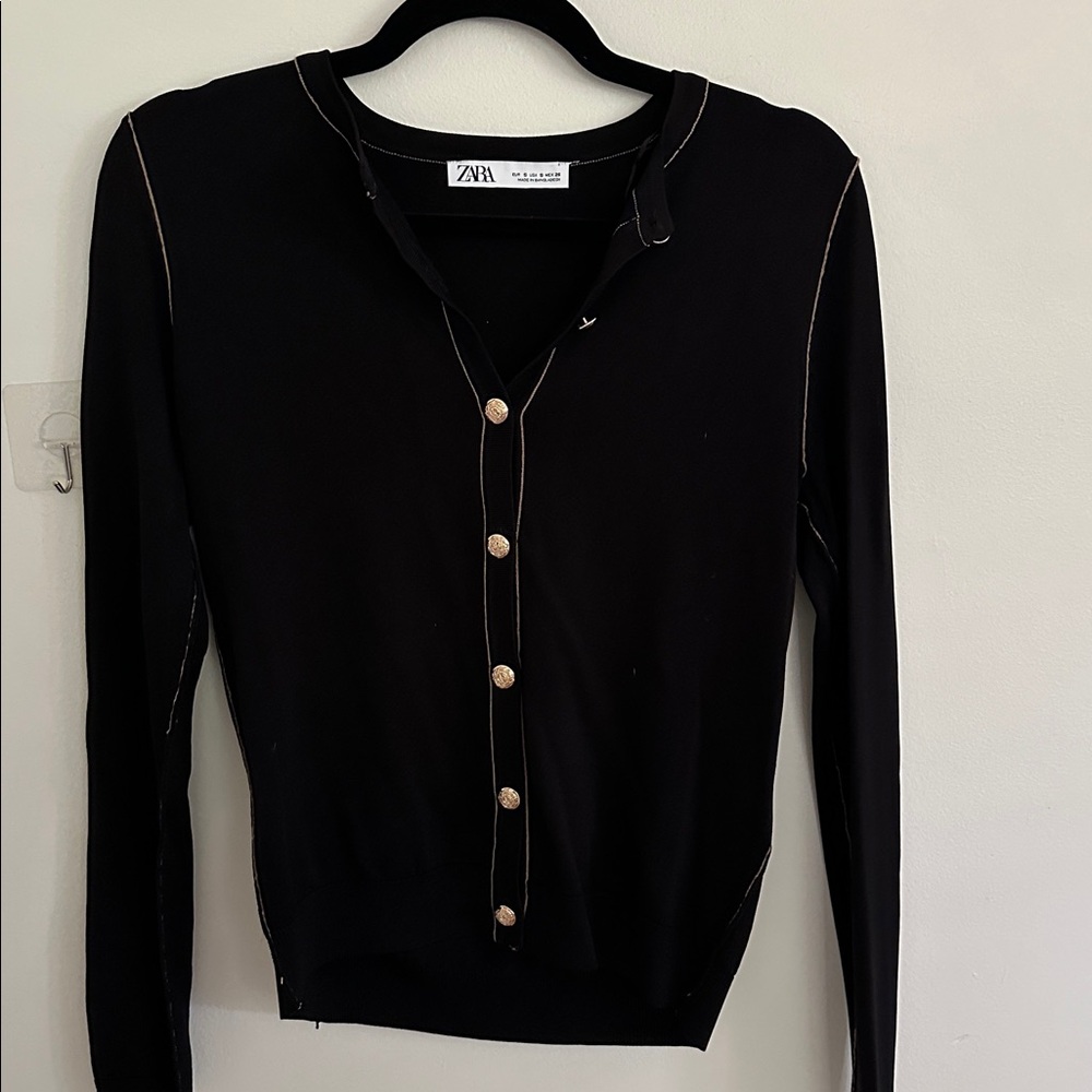 Zara Elegant Black Sweater with Gold Accents